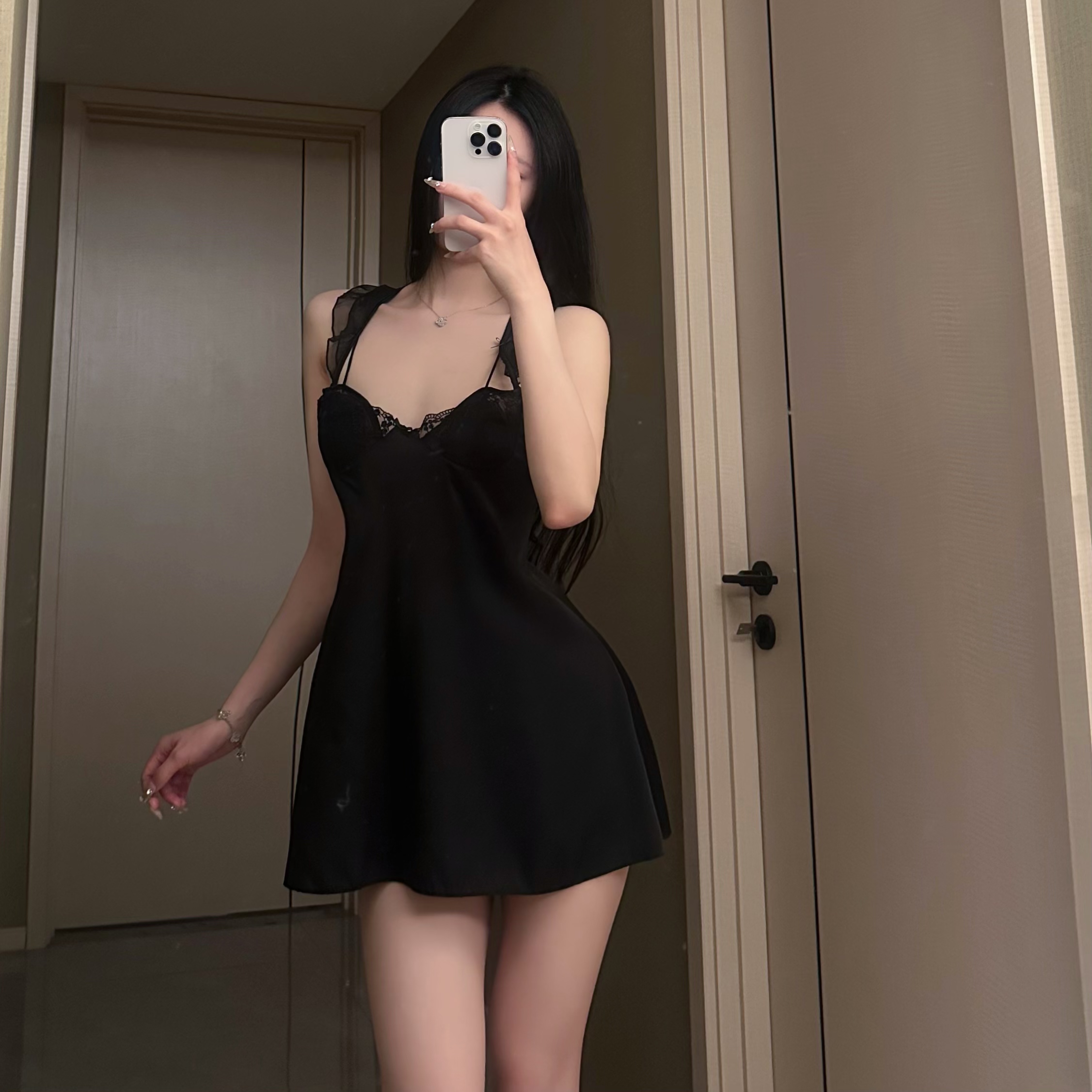 小胸显大~SLDO性感睡衣女款2025新款夏季纯欲冰丝吊带睡裙带胸垫