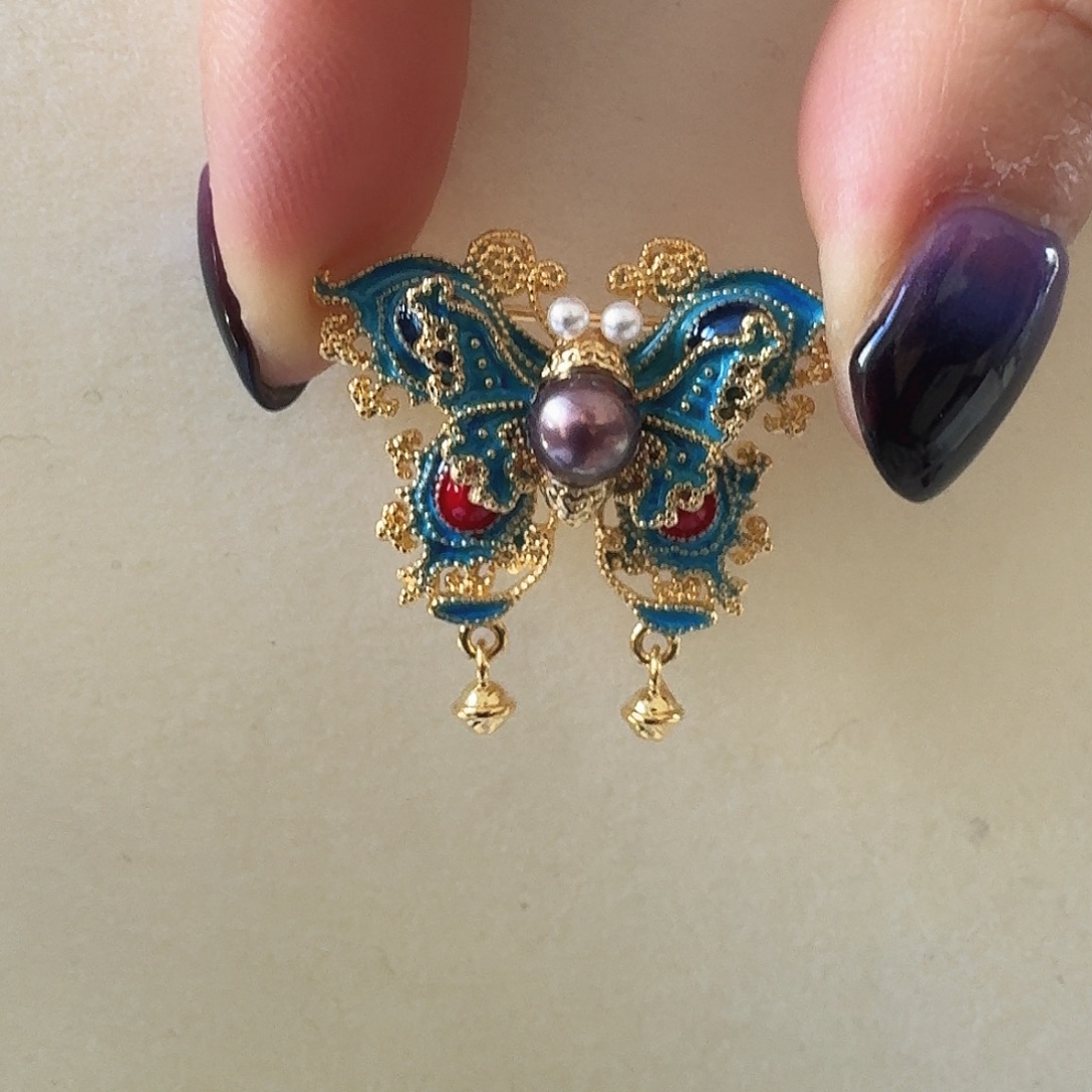 合金淡水珍珠胸饰景泰蓝