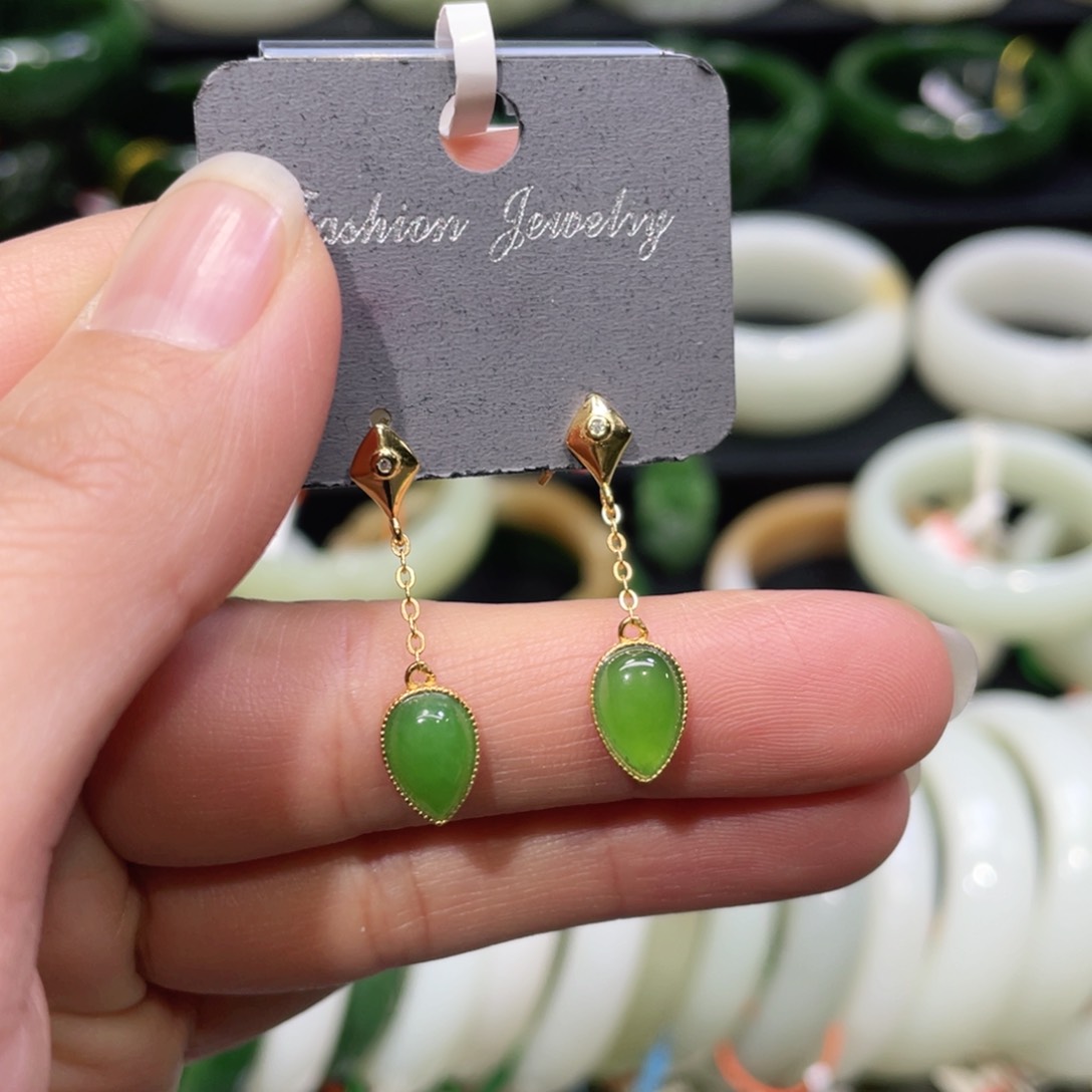 银S925镶嵌和田玉耳饰