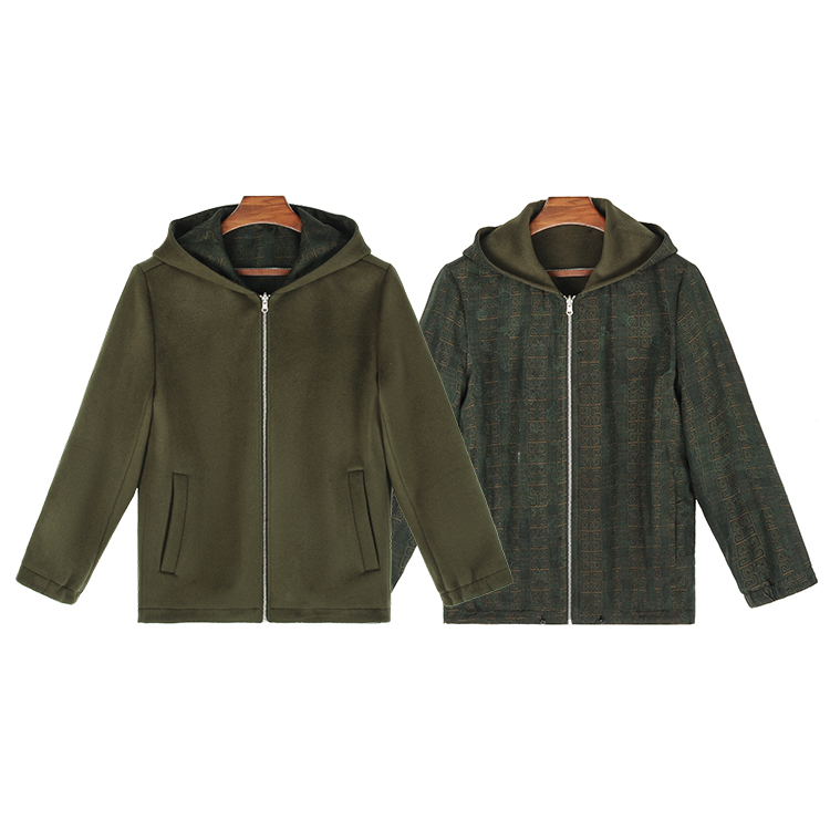 88989 男士双层双面穿连帽外套桑蚕丝提花电力纺香云纱新中式上衣