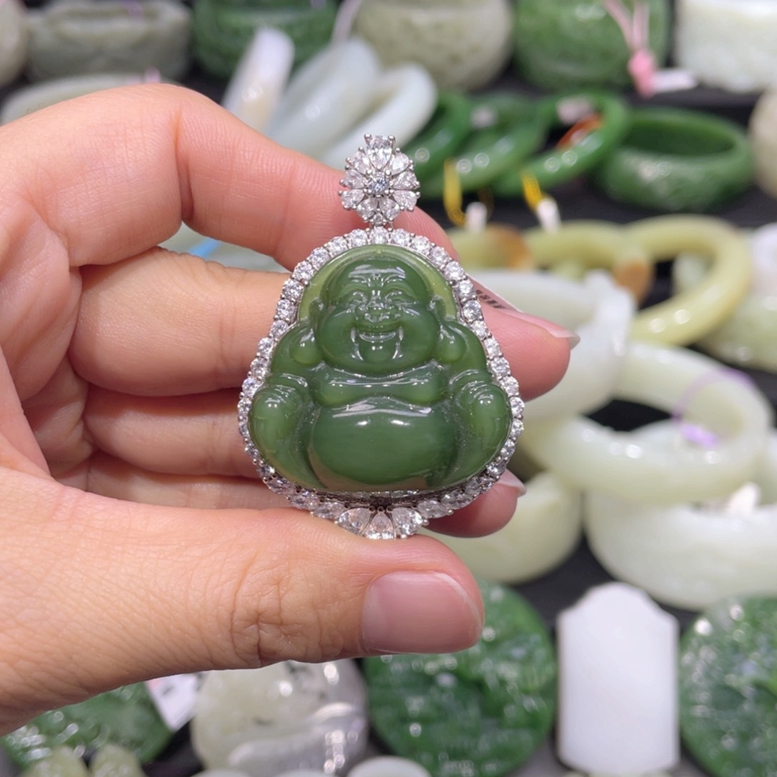 和田玉银S925镶嵌吊坠(不含链)