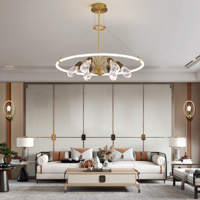 新中式全铜吊灯轻奢水晶客厅卧室书房餐厅灯别墅高档艺术全铜吊灯
