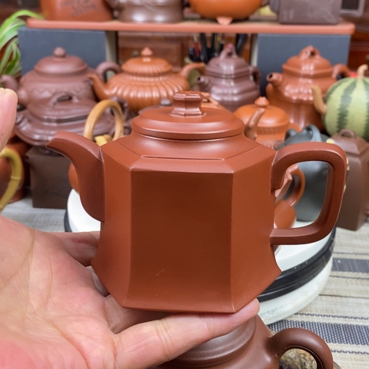 紫砂茶壶六方宫灯220CC原矿朱泥特价