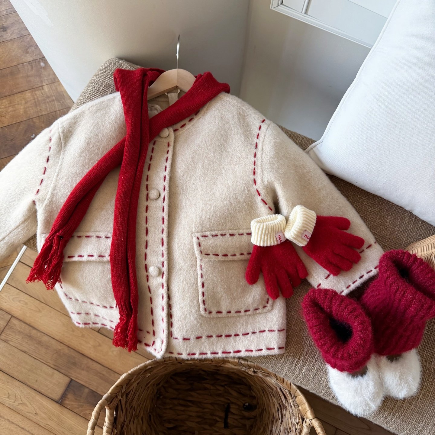 壹妈童装韩版童装男童冬装毛呢外套儿童宝宝洋气加厚保暖米色开衫