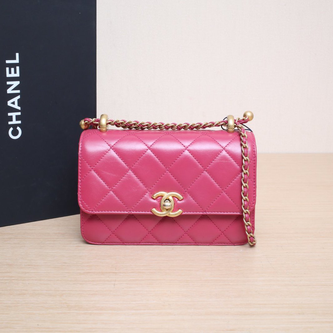 95新 Chanel/香奈儿 【双攀】24C CF 口盖包 玫红芯片665509