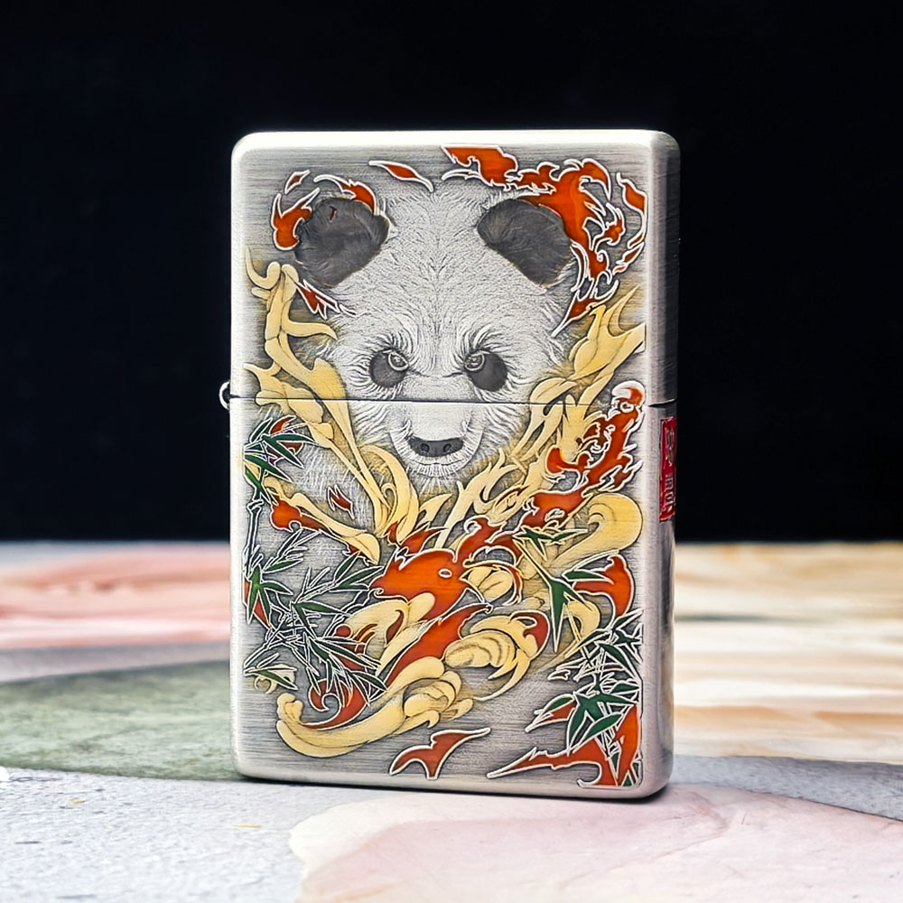 【老李鉴定】ZIPPO打火机千语1937熏银鎏金珐琅彩功夫熊猫230.25