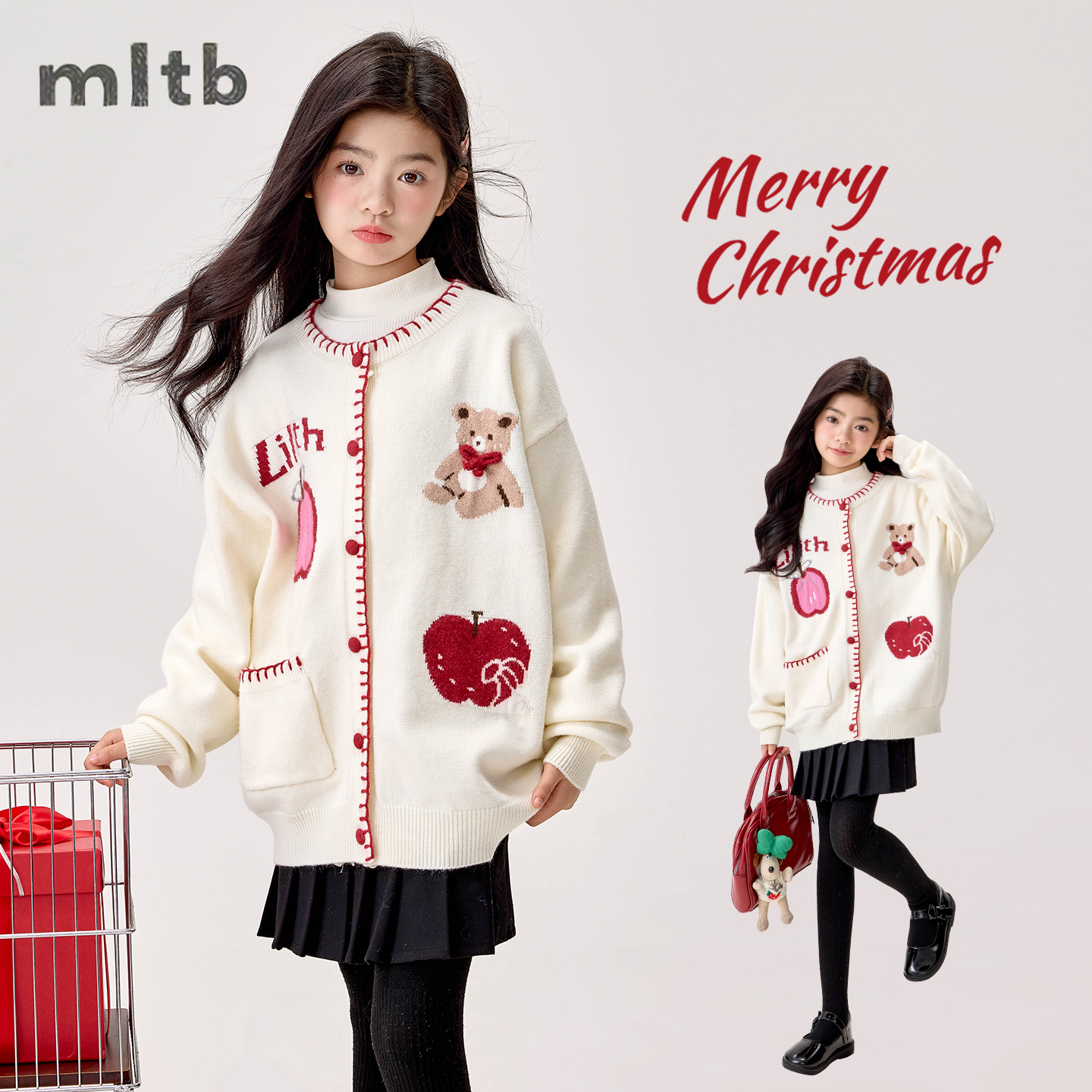 25MY085女童年服针织开衫2025冬季新款加厚毛衣大童女孩冬装毛衣