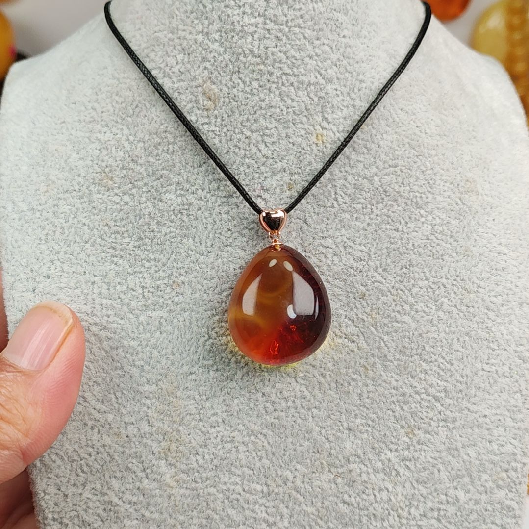 蜜蜡吊坠(赠链)银S925镀金镶嵌