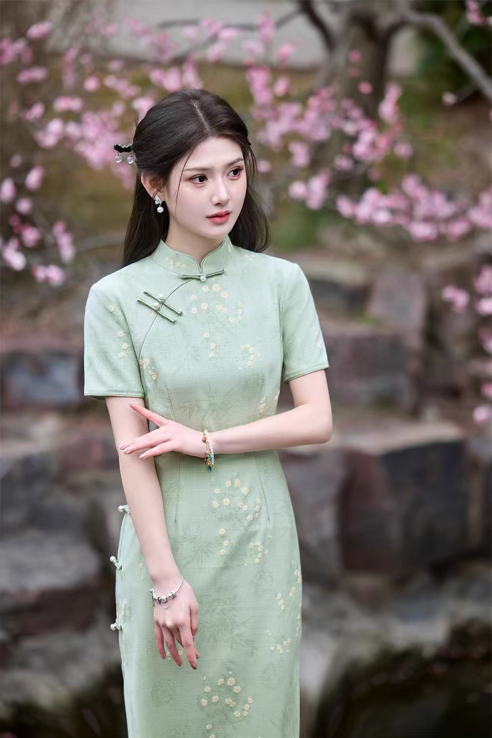 【2545 城南花开 绿色】显瘦气质修身优雅复古中国风旗袍