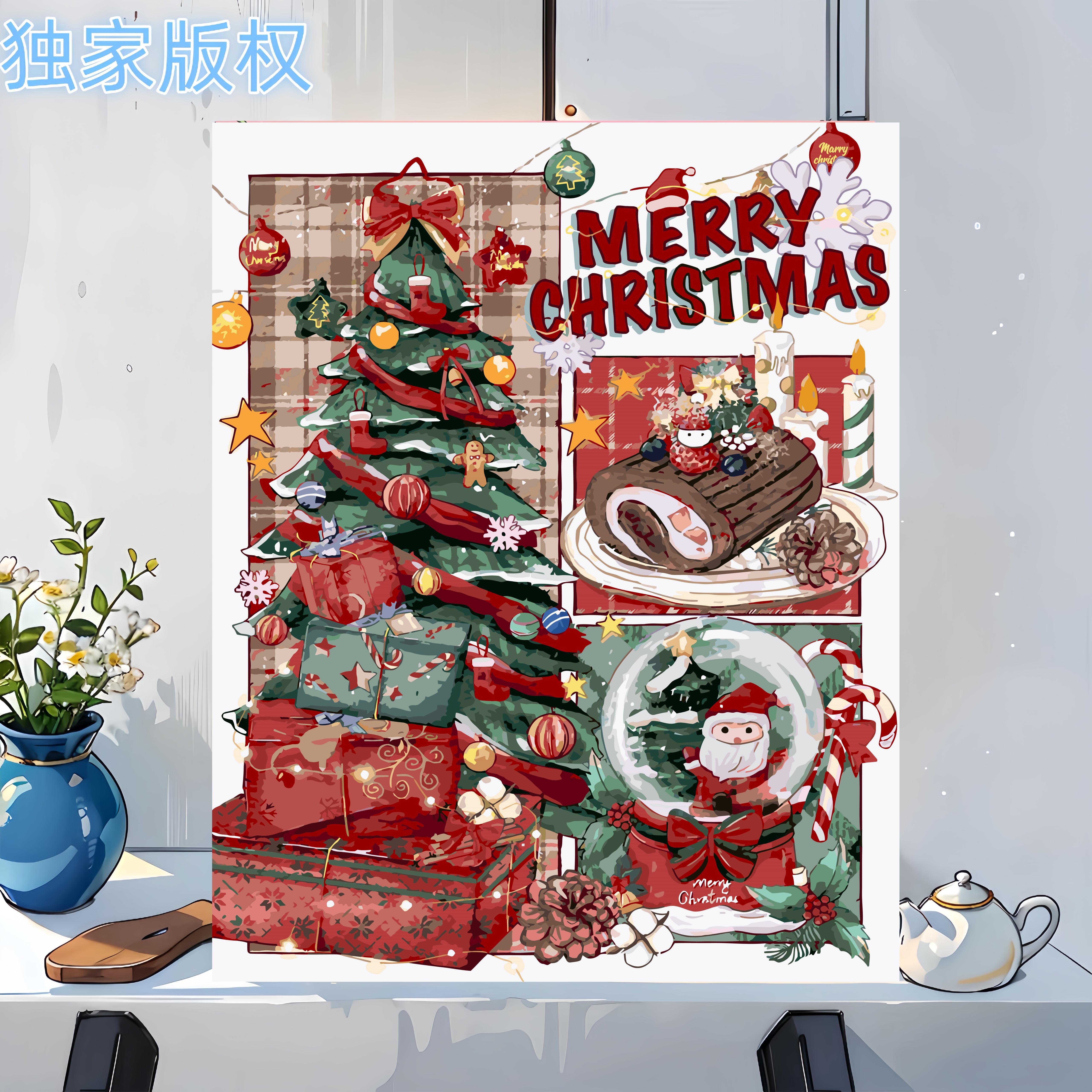 原创插画圣诞冬日的来信授权作品 数字油画  45色左右diy   