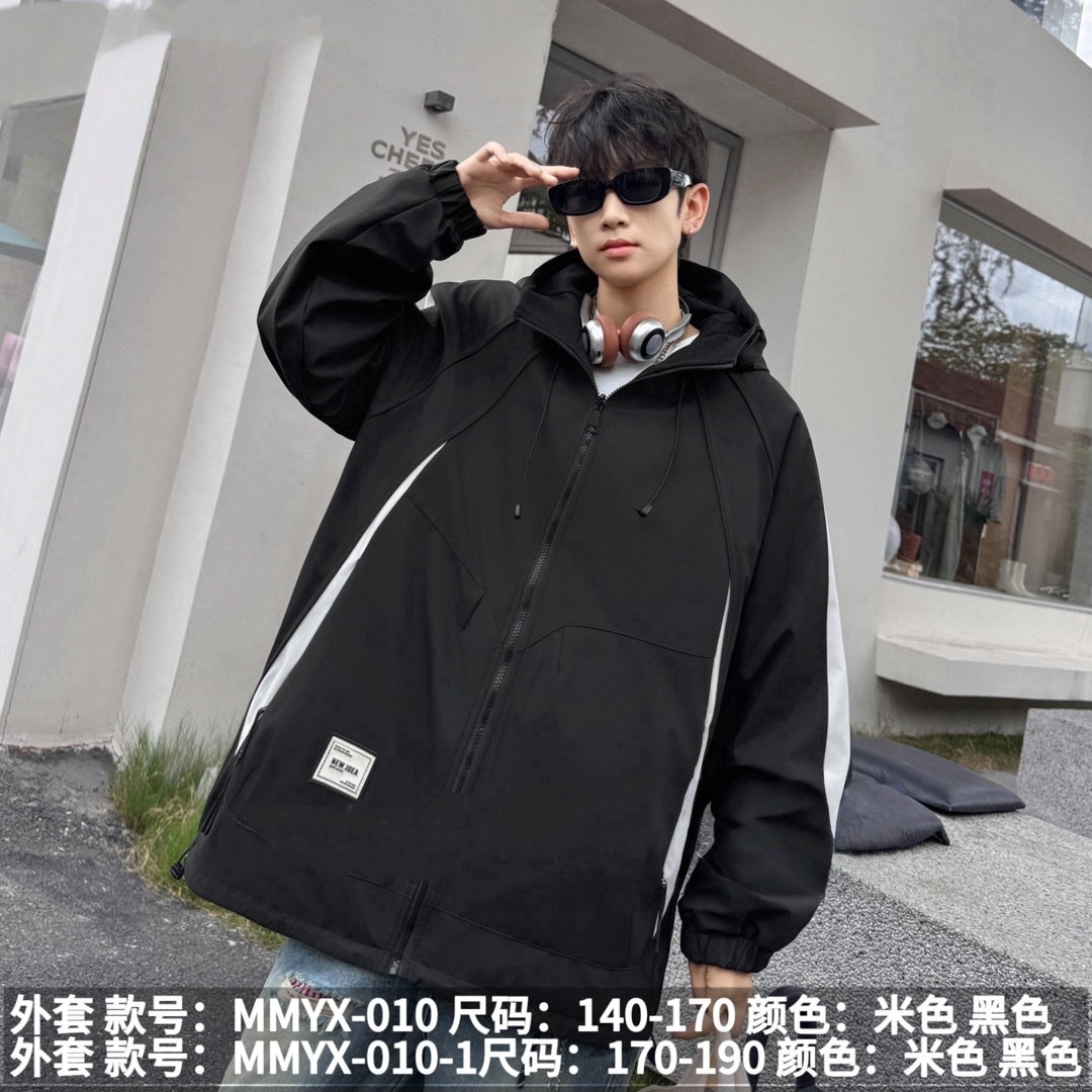 T505青少年秋装双面穿秋款冲锋衣连帽男大童服装初中生高中生外套