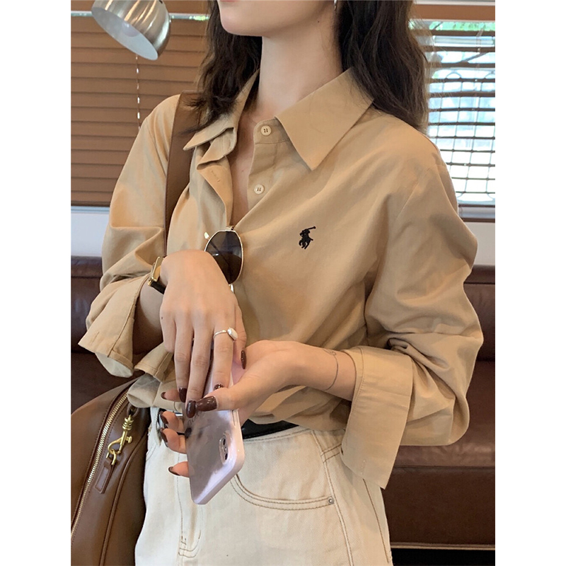 小马刺绣亚麻衬衫女2025新款夏季薄款外搭早秋老钱风棉麻休闲衬衣