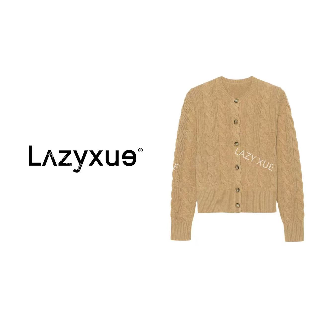 LAZYXUE薛懒懒/"小马刺绣"秋季100羊毛经典麻花纹针织开衫 ZK214