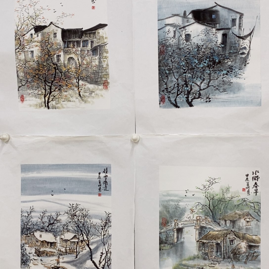 国画哈*错国画山水32*35尺寸四张  夏昕   琪