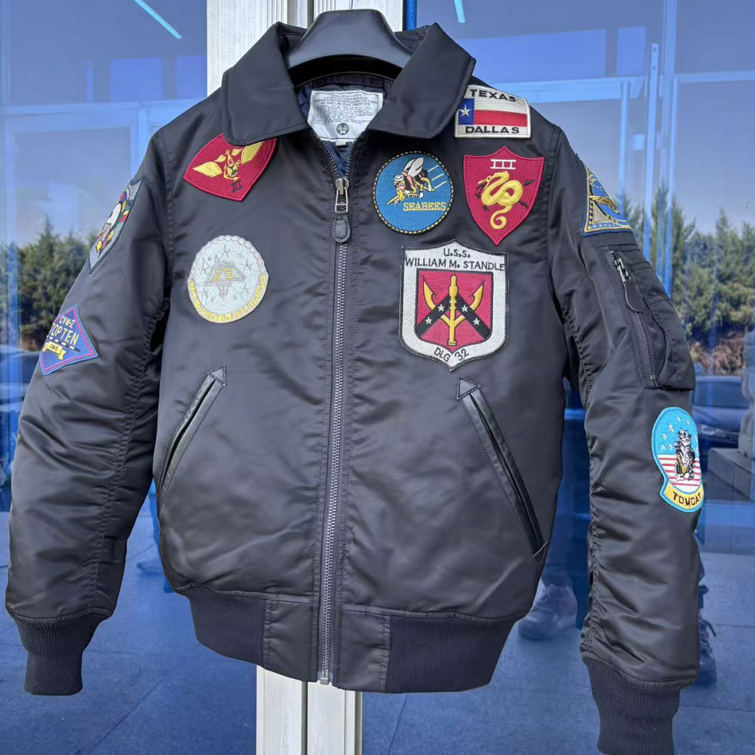 新款厚尼龙MA1飞行夹克休闲男士翻领自加热棉带标款潮范