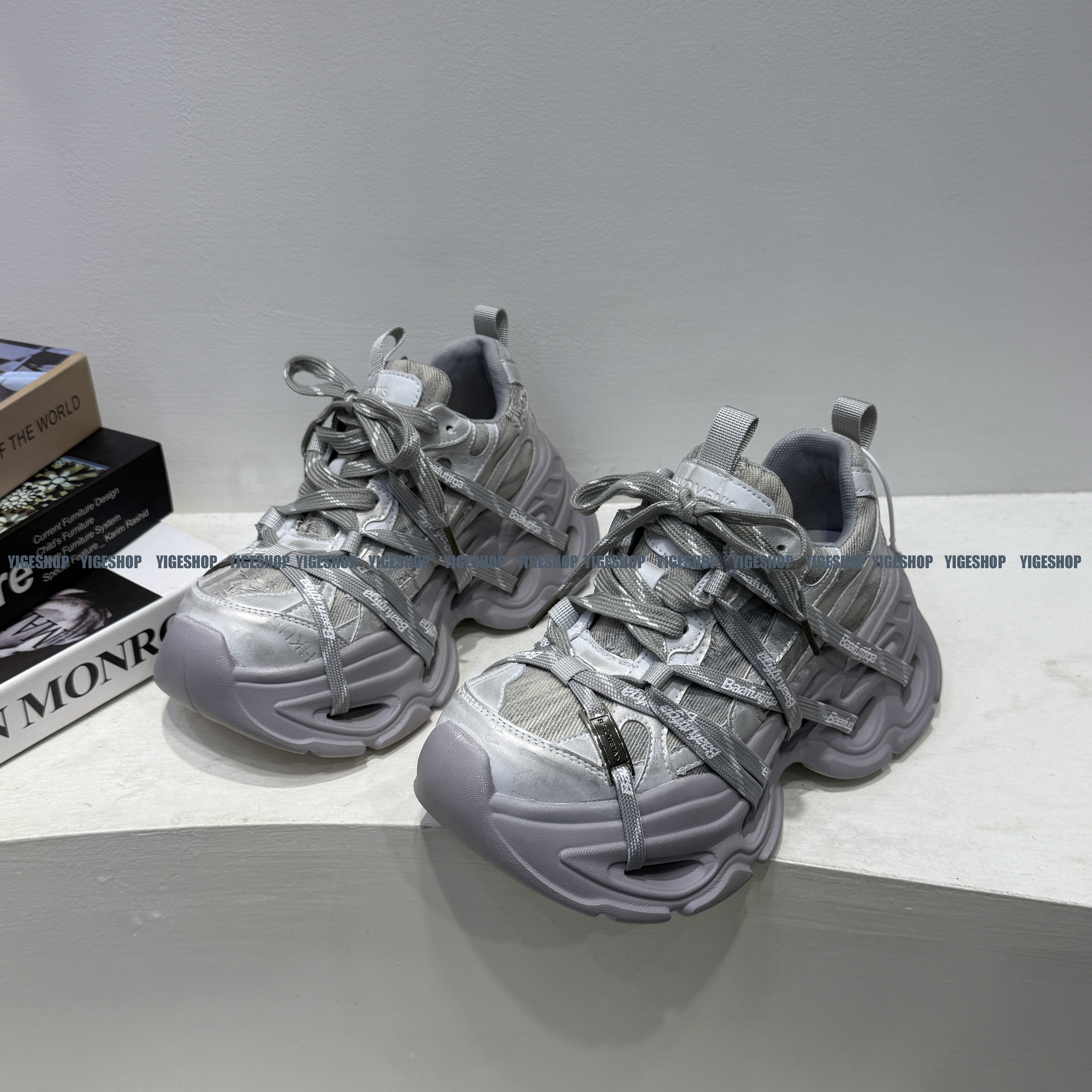 YG 欧货重工复古做旧厚底老爹鞋2026春季拼接牛仔休闲时尚运动鞋