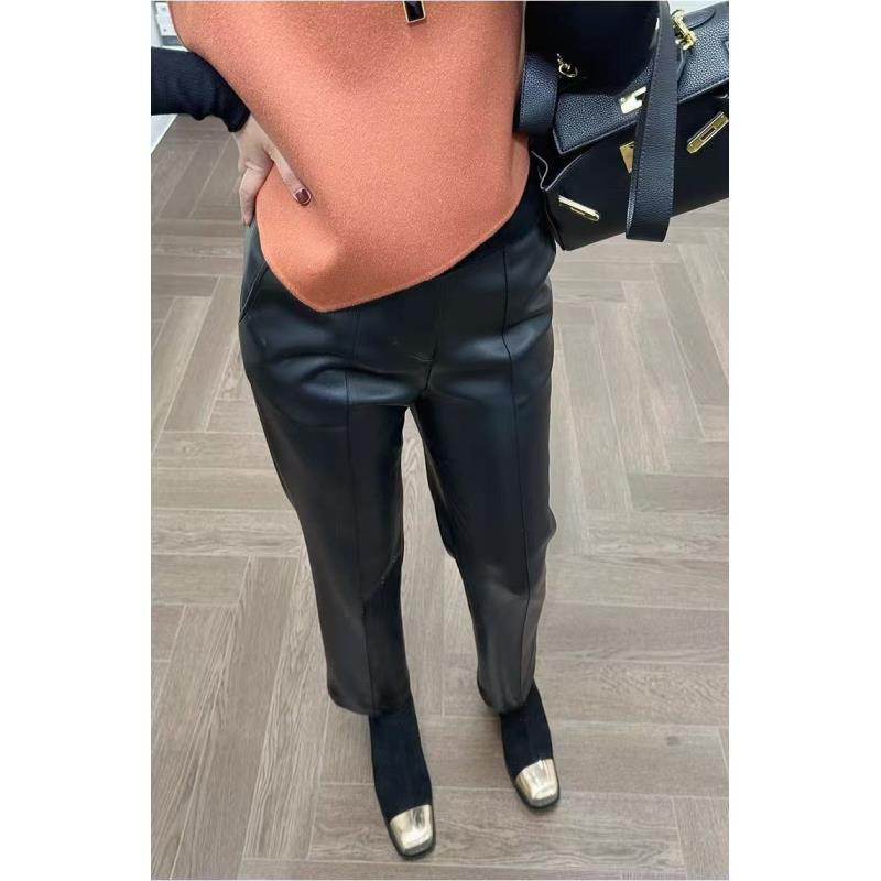 【安姬迩·自制】超显瘦舒服高弹抗皱免洗pu蛋白皮小脚九分裤加绒