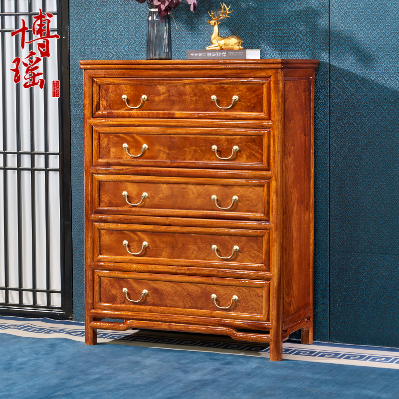 香樟木实木五斗柜新中式收纳柜客厅卧室储物文件全樟木老料五斗橱