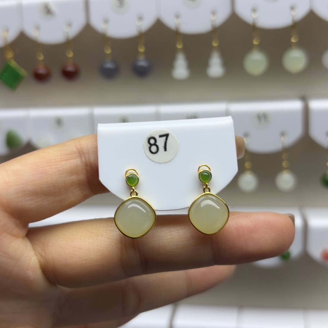 和田玉银S925镶嵌耳饰