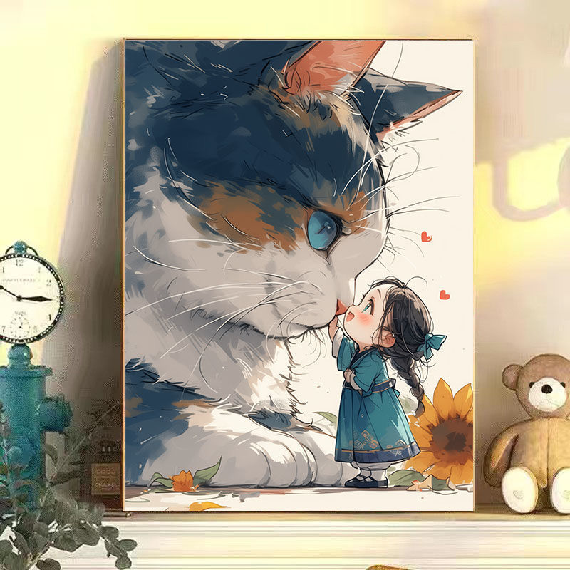 材料包数字油画可爱小动物插画手工填充填色治愈系装饰画挂画壁画