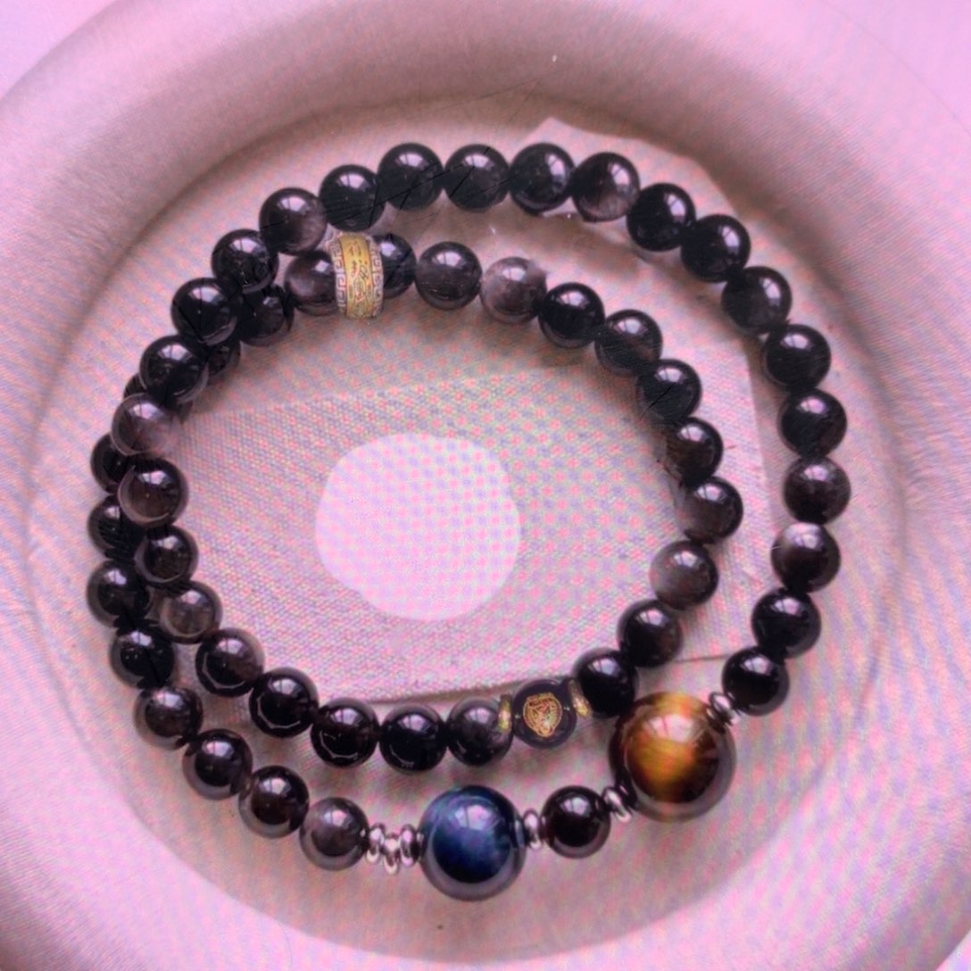 未镶嵌黑曜岩手链月****兔定制