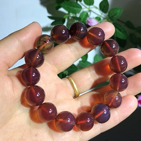 琥珀手串未镶嵌福利，棕红手串尺寸14+