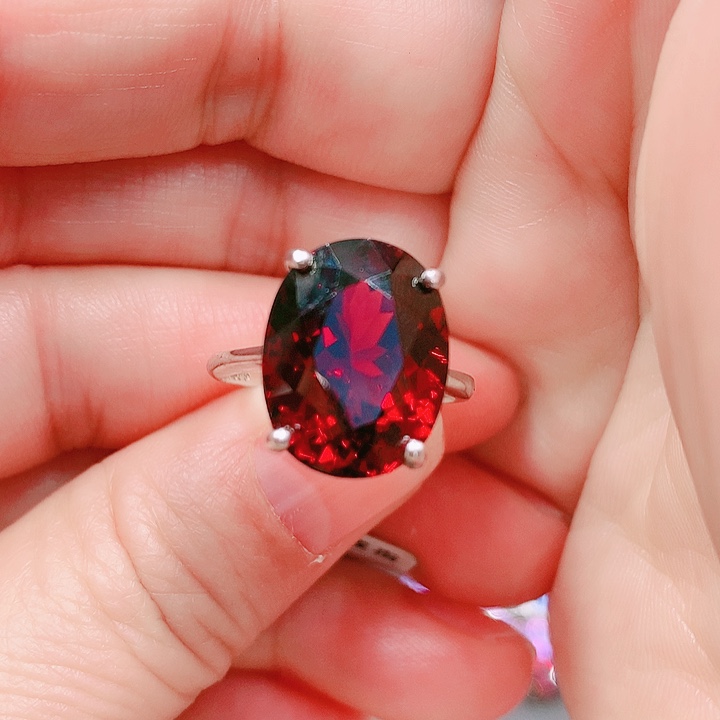 石榴石戒指银S925镶嵌.*丽