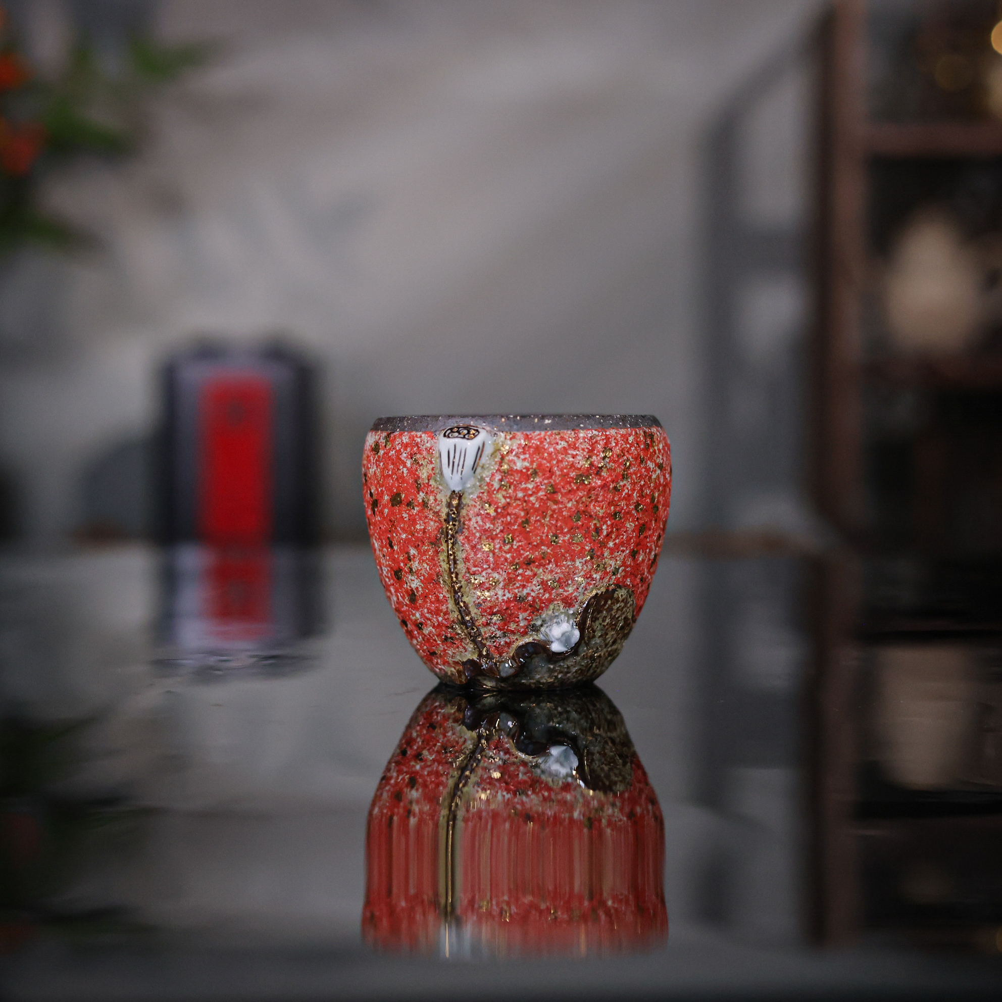 阿茶红金莲花青蛙杯100ml零配（高越S0633）