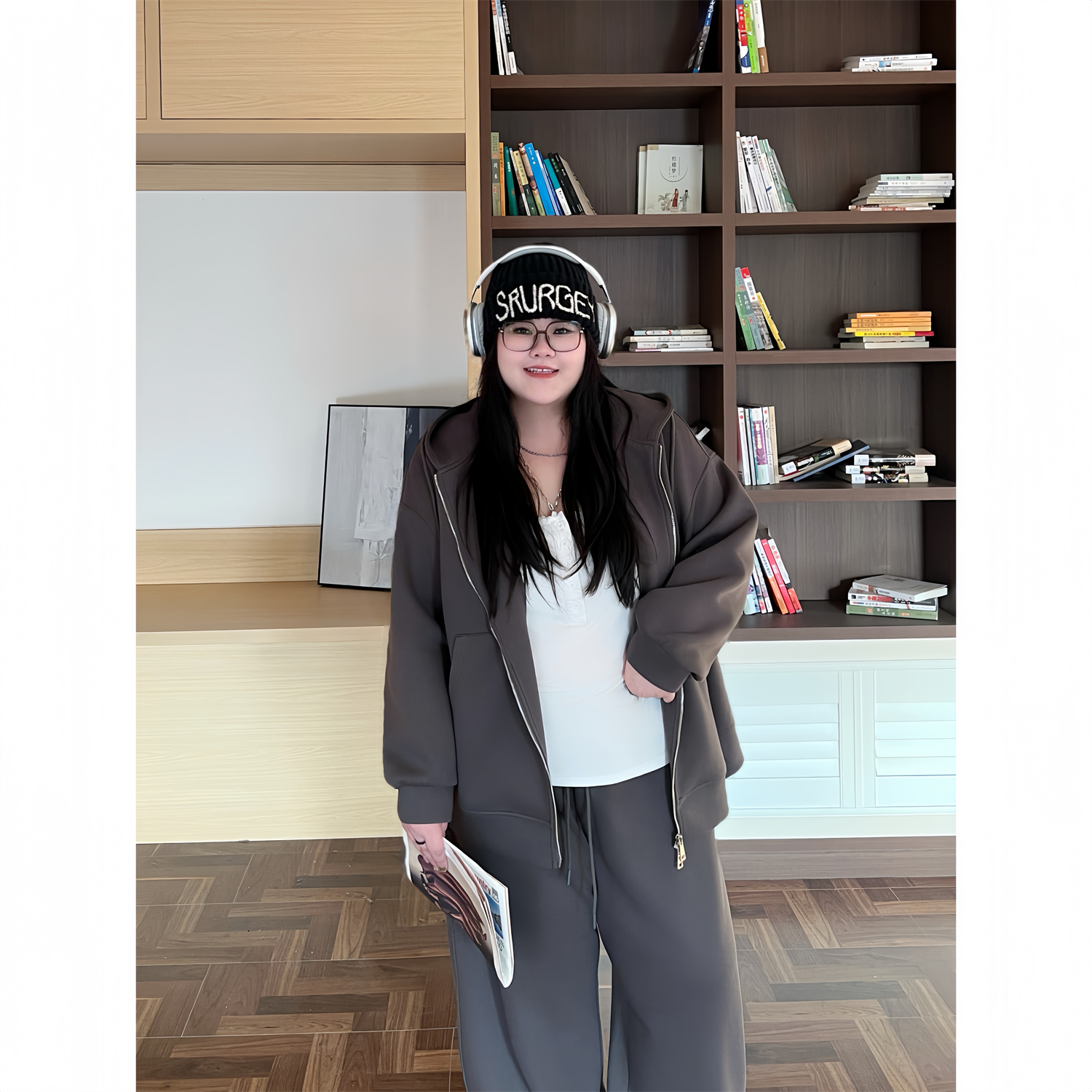 花契“多伦多雪”大码女装秋季百搭200斤胖mm时尚休闲套装4341-X