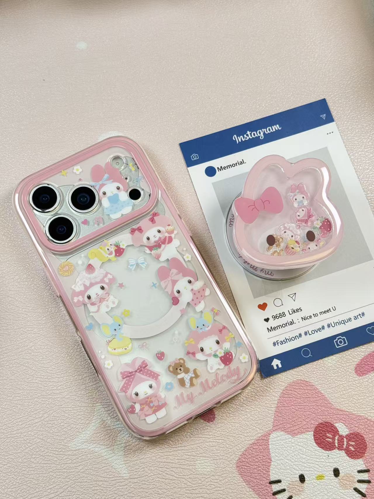透粉色美乐蒂摇摇乐二合一imd双层磁吸手机壳一套