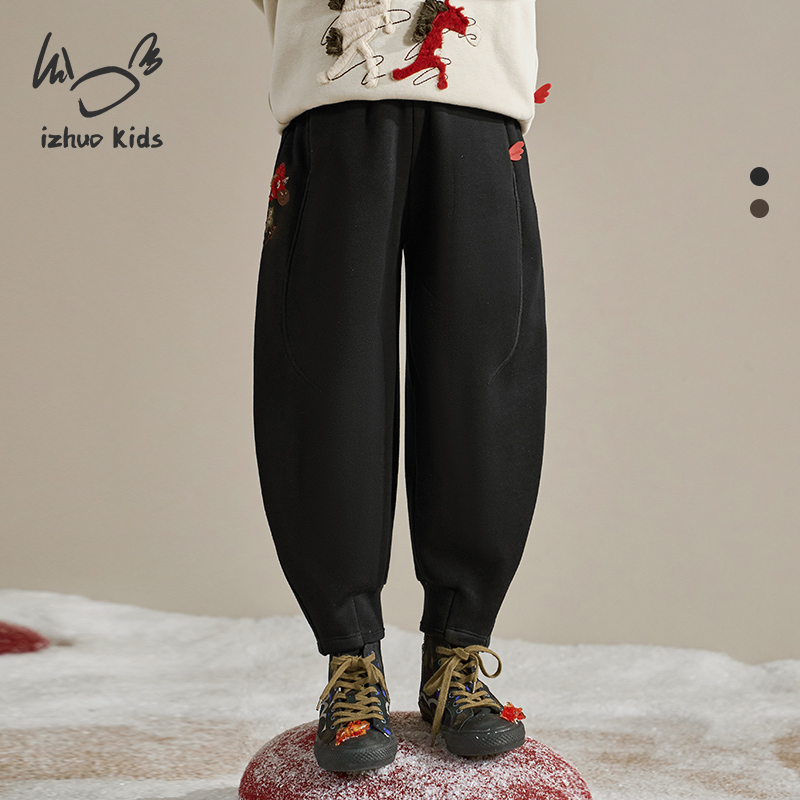 日着KIDS山海经错角马束脚裤2025美学童装冬新男女儿童加绒卡通暖