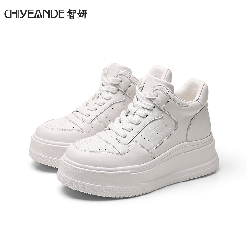 厚底高帮小白鞋女2025秋冬新款网红爆款百搭加绒休闲鞋真皮25097