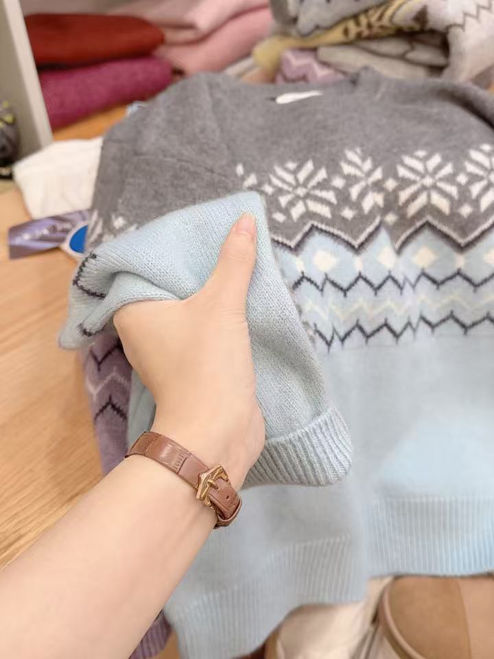 七言家 芬兰初雪！灰蓝提花套头毛衣-62