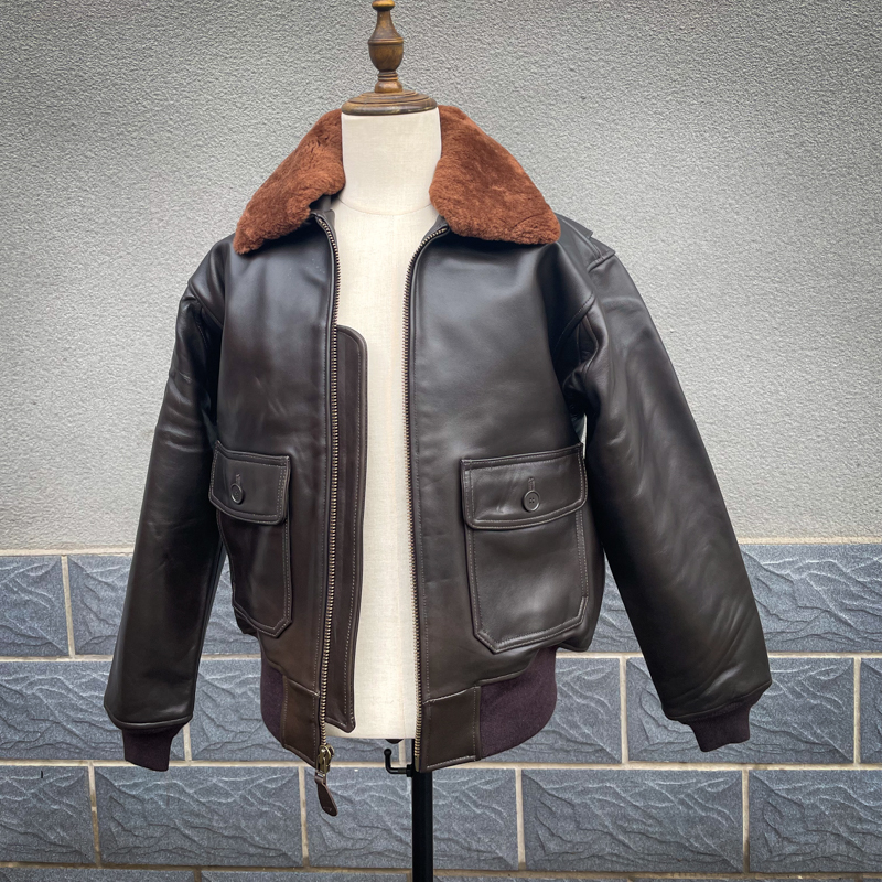 出口美国原单G1S真皮飞行员夹克男士加肥加大码绵羊皮皮衣