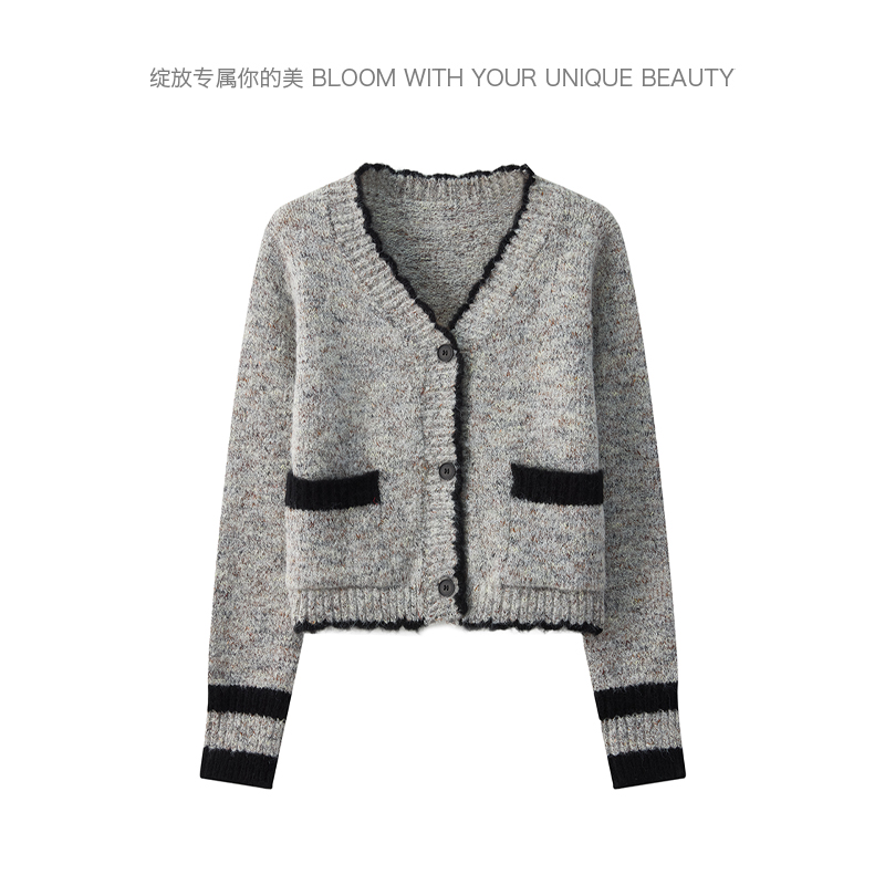 【芋泥】冬款上新 设计感袖口条纹好看不挑人上衣毛针织衫M25D9309Y