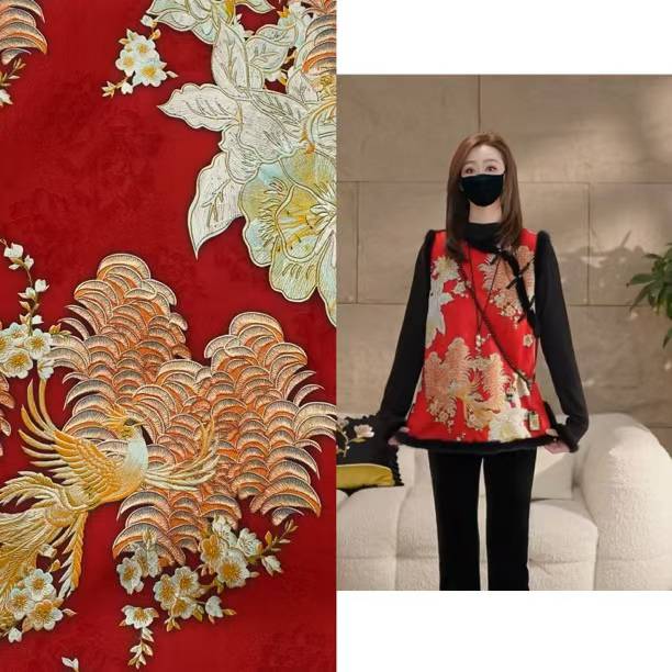  Miss.Z【红色凤凰】提花拼水貂毛夹棉马夹#m2330