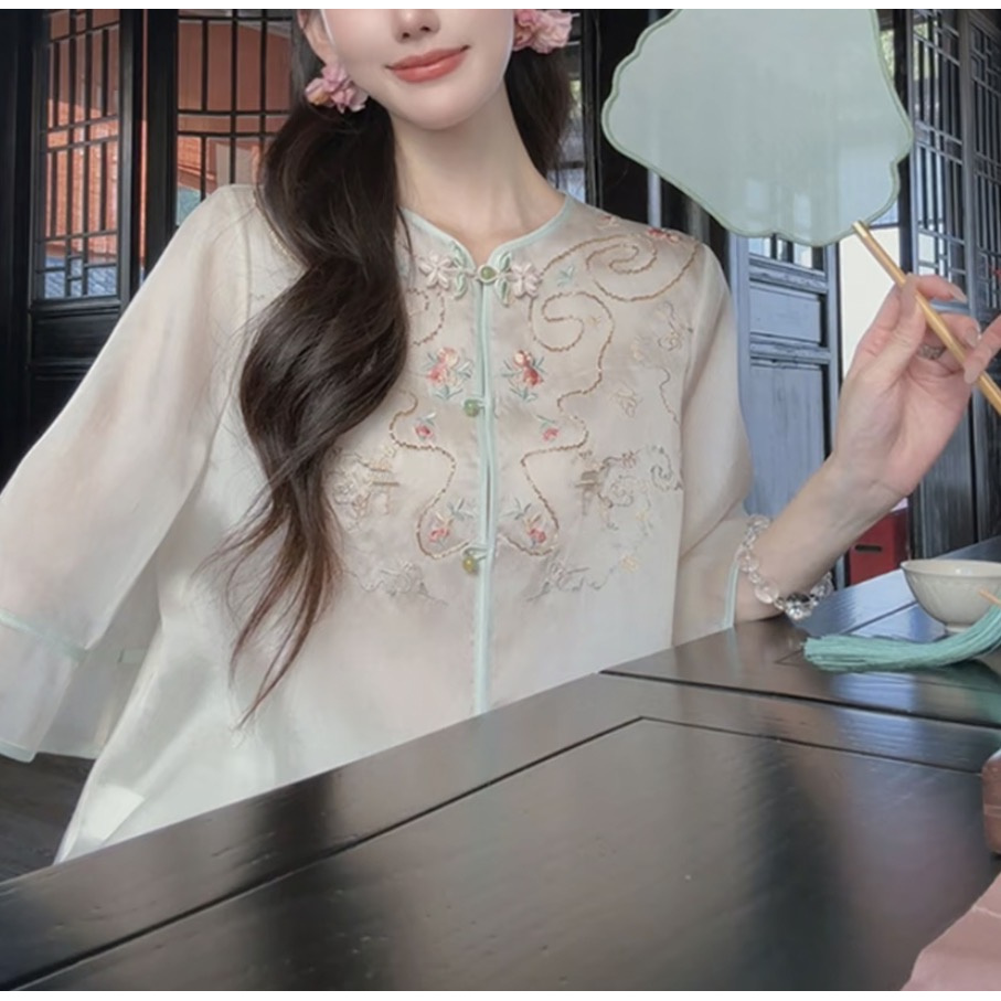 【临溪曲】原创新中式重工绣花外套+缎面半裙套装
