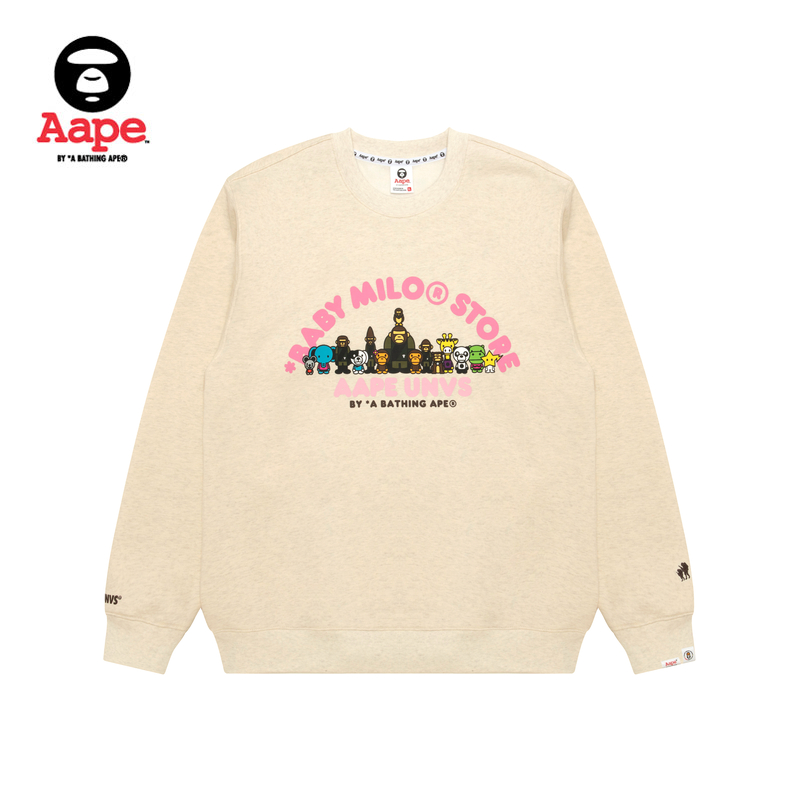Aape联名BABY MILO STORE男装卡通图案印花圆领加绒卫衣9794XBP