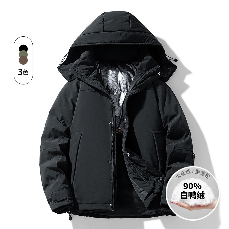Z23羽绒服冬季新款冲锋衣外套男女同款防风加厚保暖工装连帽外套