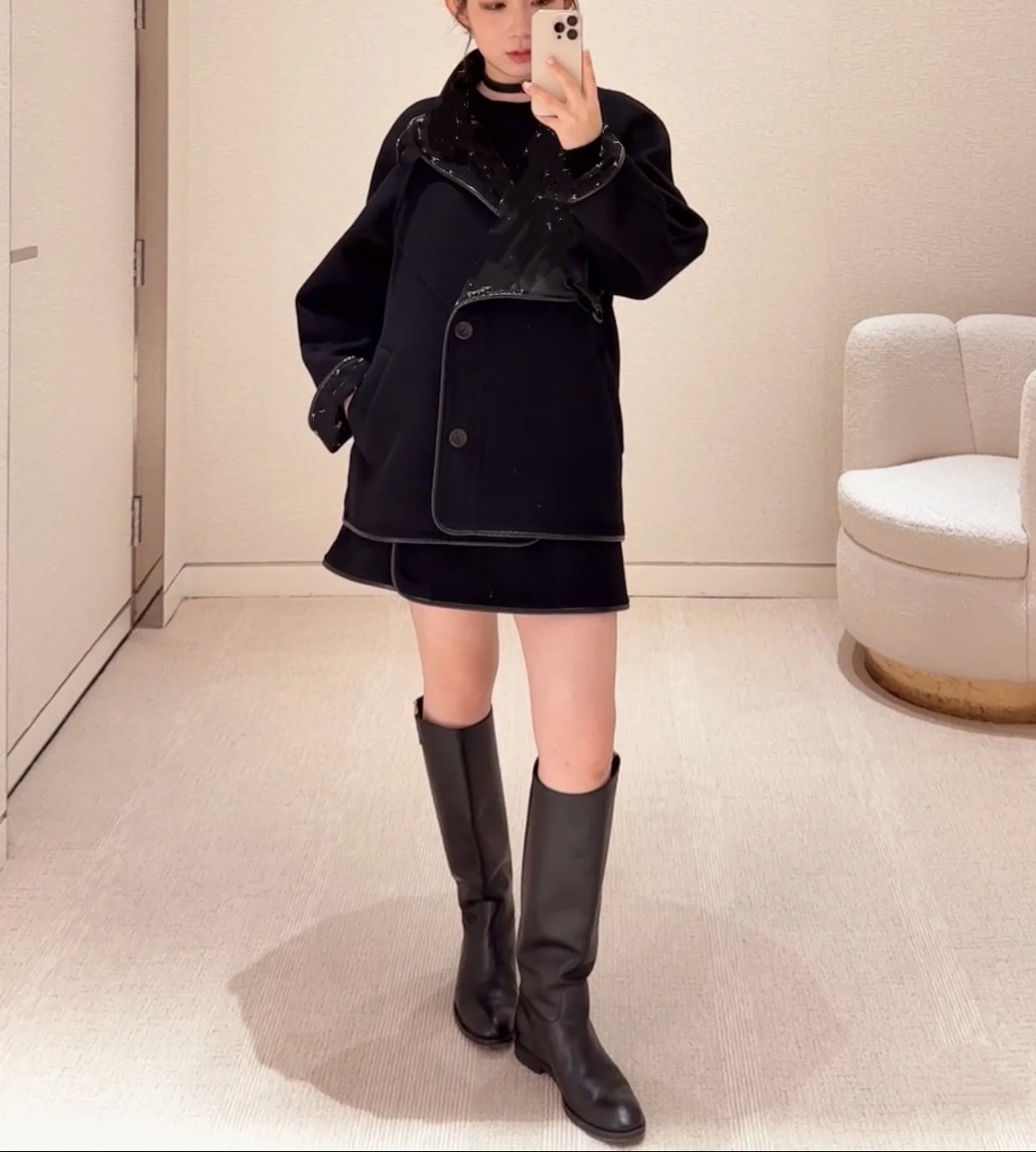 【长芯】25高级时尚不对称翻领保暖大衣外套YZ25W11007