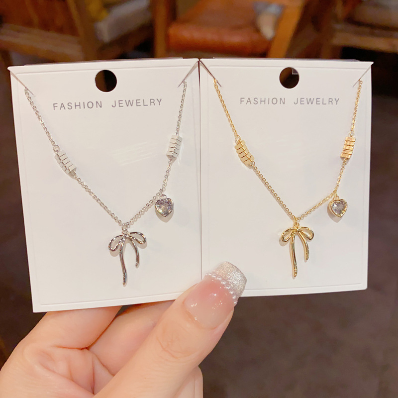 铜项链 韩版气质时尚简约金属蝴蝶结项链小众轻奢百搭设计感饰品