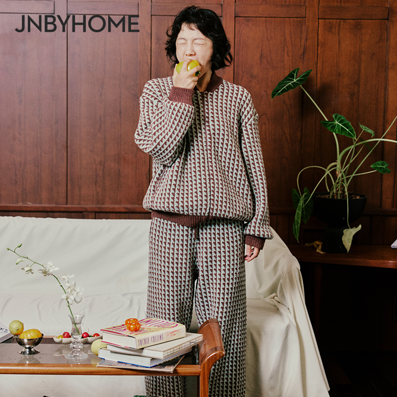 JNBYHOME江南布衣秋半边绒家居服女立领套装温暖柔软可外穿