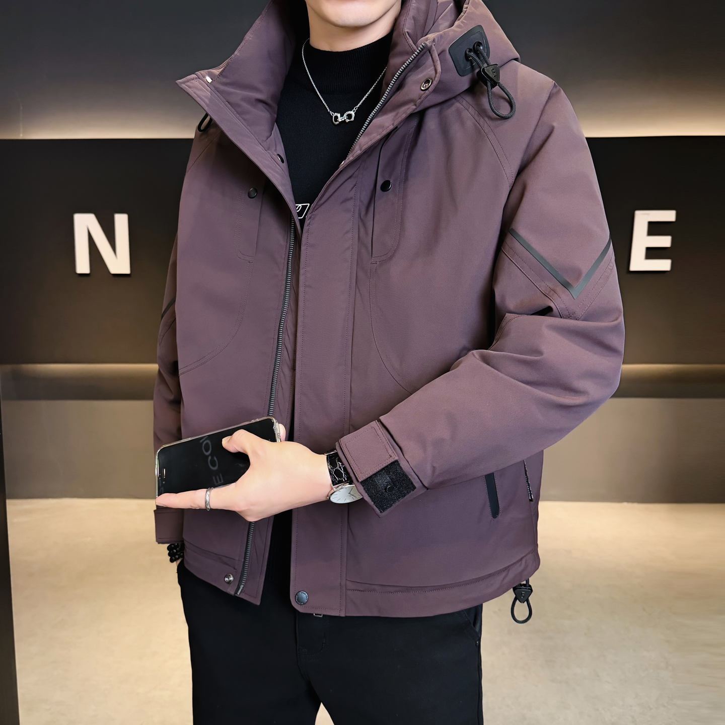 冬季痞帅白鸭绒保暖羽绒服男士2025新款潮流修身连帽加厚冬装外套