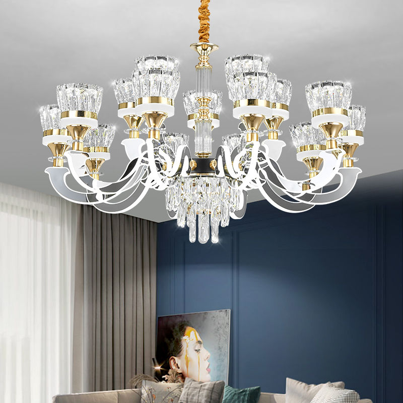 复式楼客厅大吊灯现代简约灯臂发光吊灯楼中楼别墅客厅水晶大吊灯