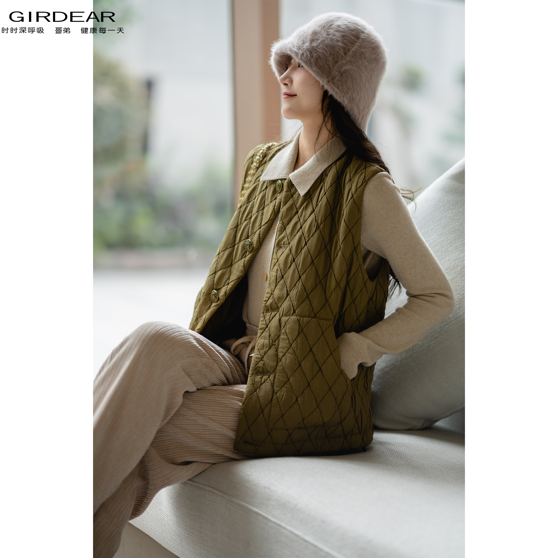 GIRDEAR/哥弟冬季外套百搭热力感保暖马甲背心棉服百搭 1400739