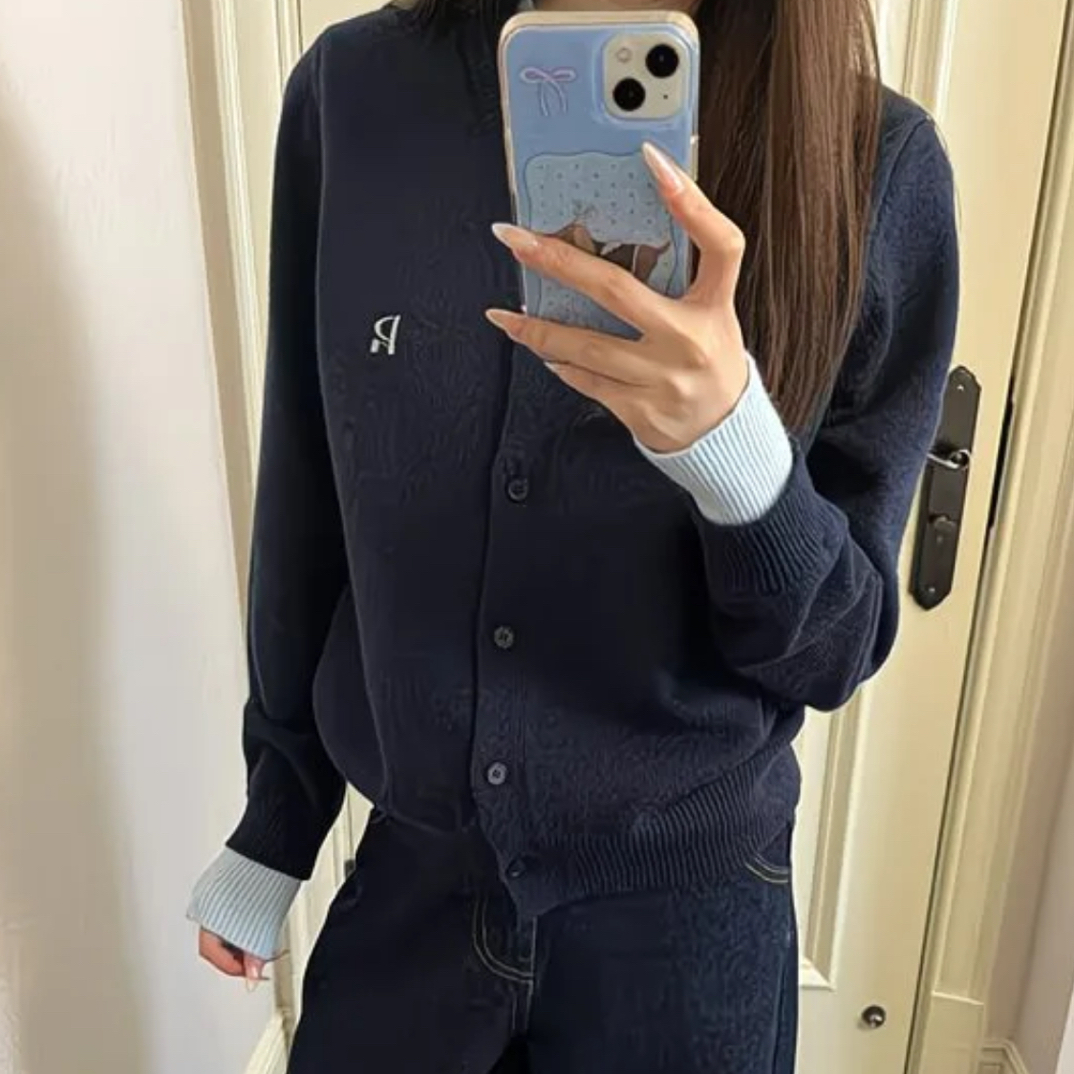 女拼接常规款宽松型针织毛针织衫上衣韩版时尚秋冬百搭显瘦