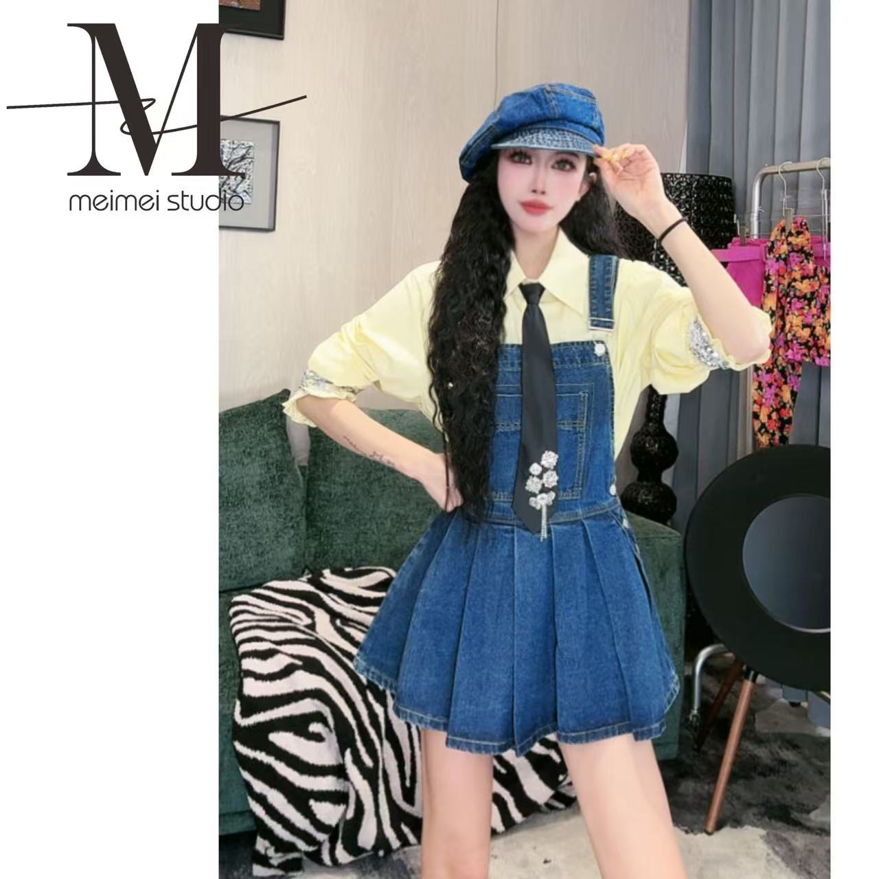 MEIMEI STUDIO【芳华】时尚气质显瘦牛仔背带半身裙548-30271992   