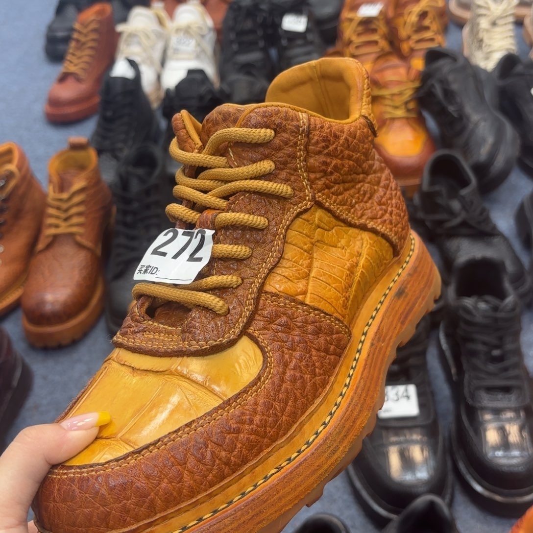 杯***心牛皮鳄鱼拼接老牛皮空军款黄40