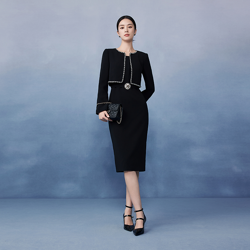 日本三醋酸奢雅长裙2025年春新款千金名媛假两件-MJGA03WOP320