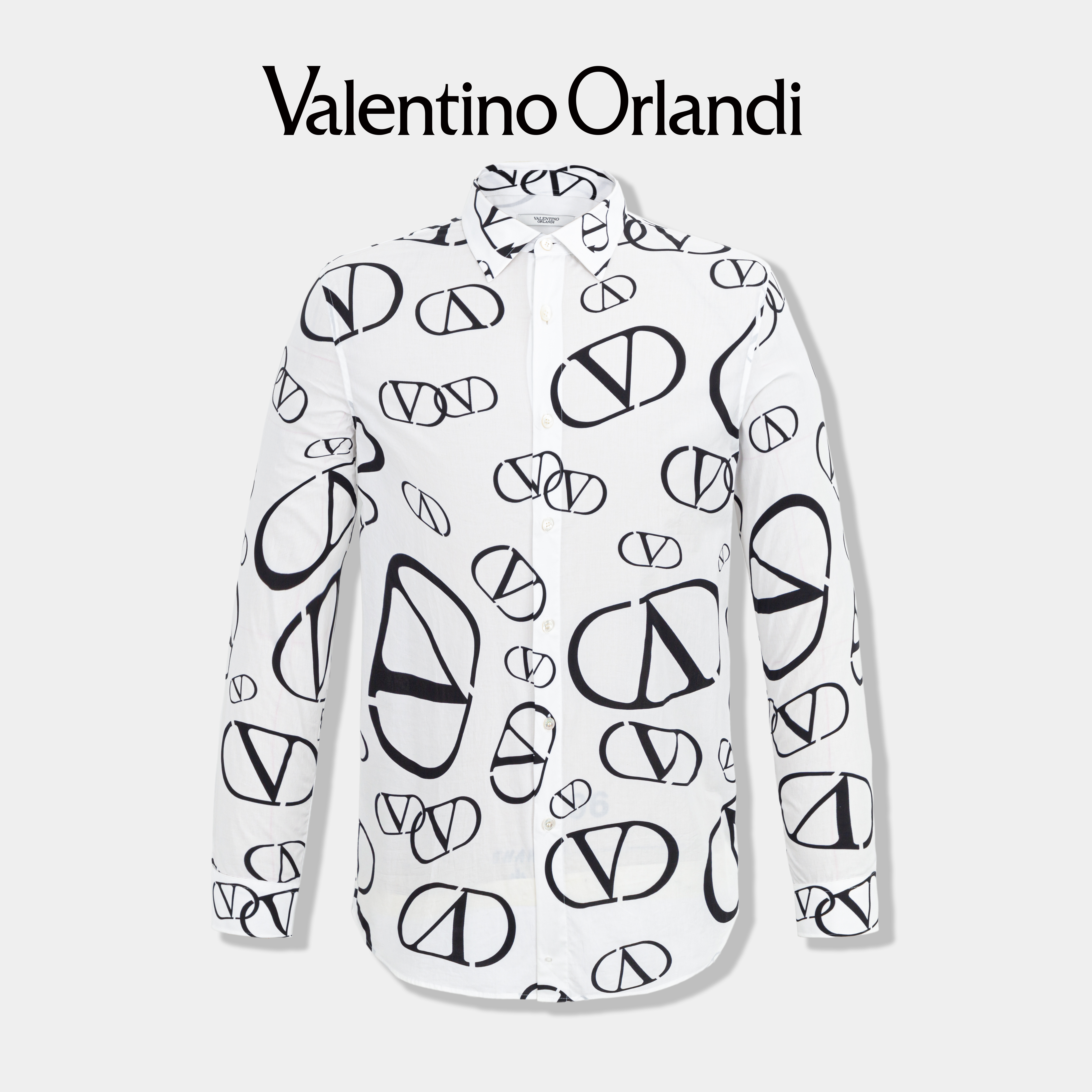 Valentino orlandi男士秋冬A版时尚潮流满印老花logo印花长袖衬衫
